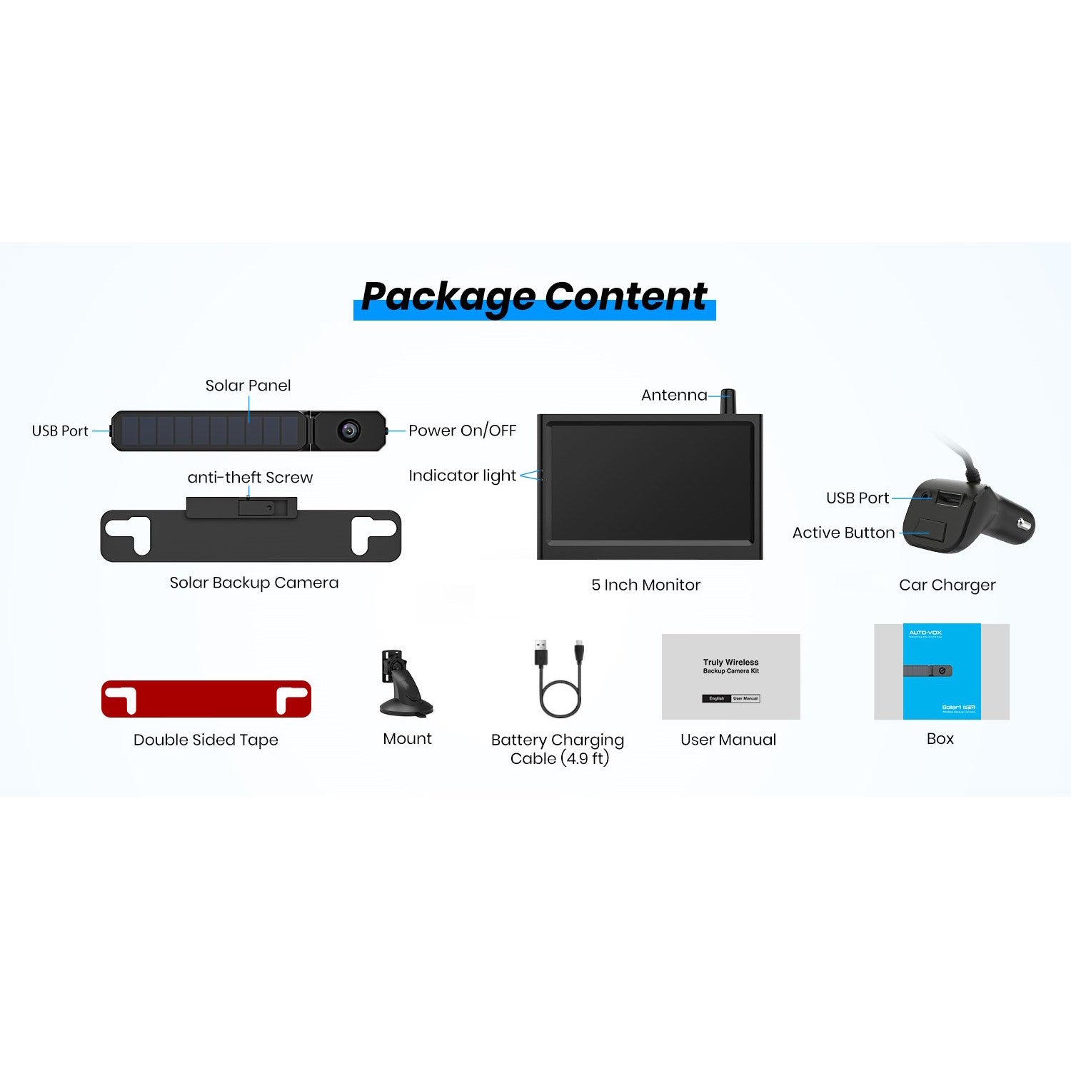 AutoVox Foxpark Solar 3A - Trådlös Backkamera Backkamera