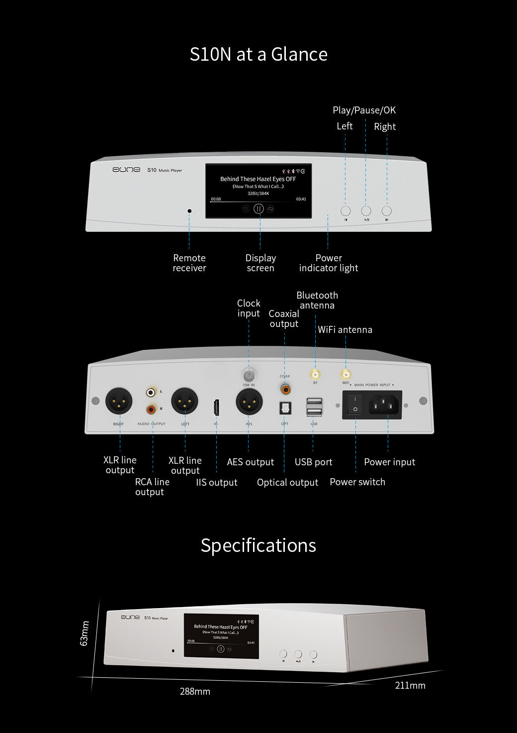 Aune S10N - Musikstreamer, ESS 9038Q2M Nätverksspelare