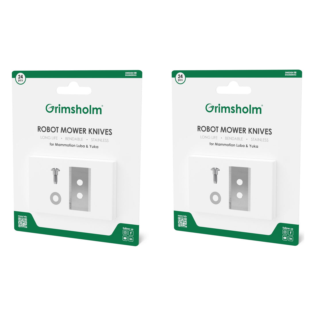 2st paket - Grimsholm 24-pack ersättningsblad för Luba & Yuka - Totalt 48st knivblad Robotgräsklippare tillbehör