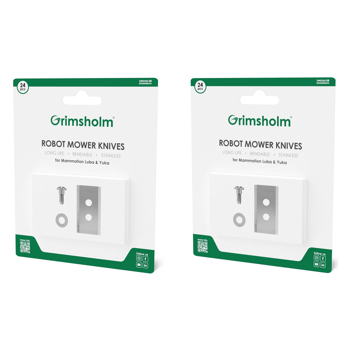 2st paket - Grimsholm 24-pack ersättningsblad för Luba & Yuka - Totalt 48st knivblad Robotgräsklippare tillbehör